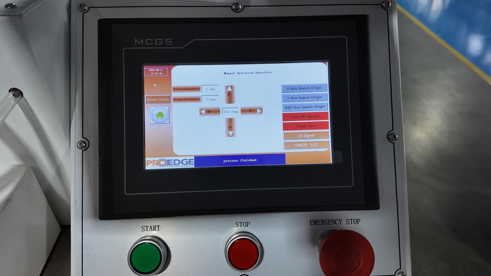 Touchscreen jog interface used for manual axis positioning