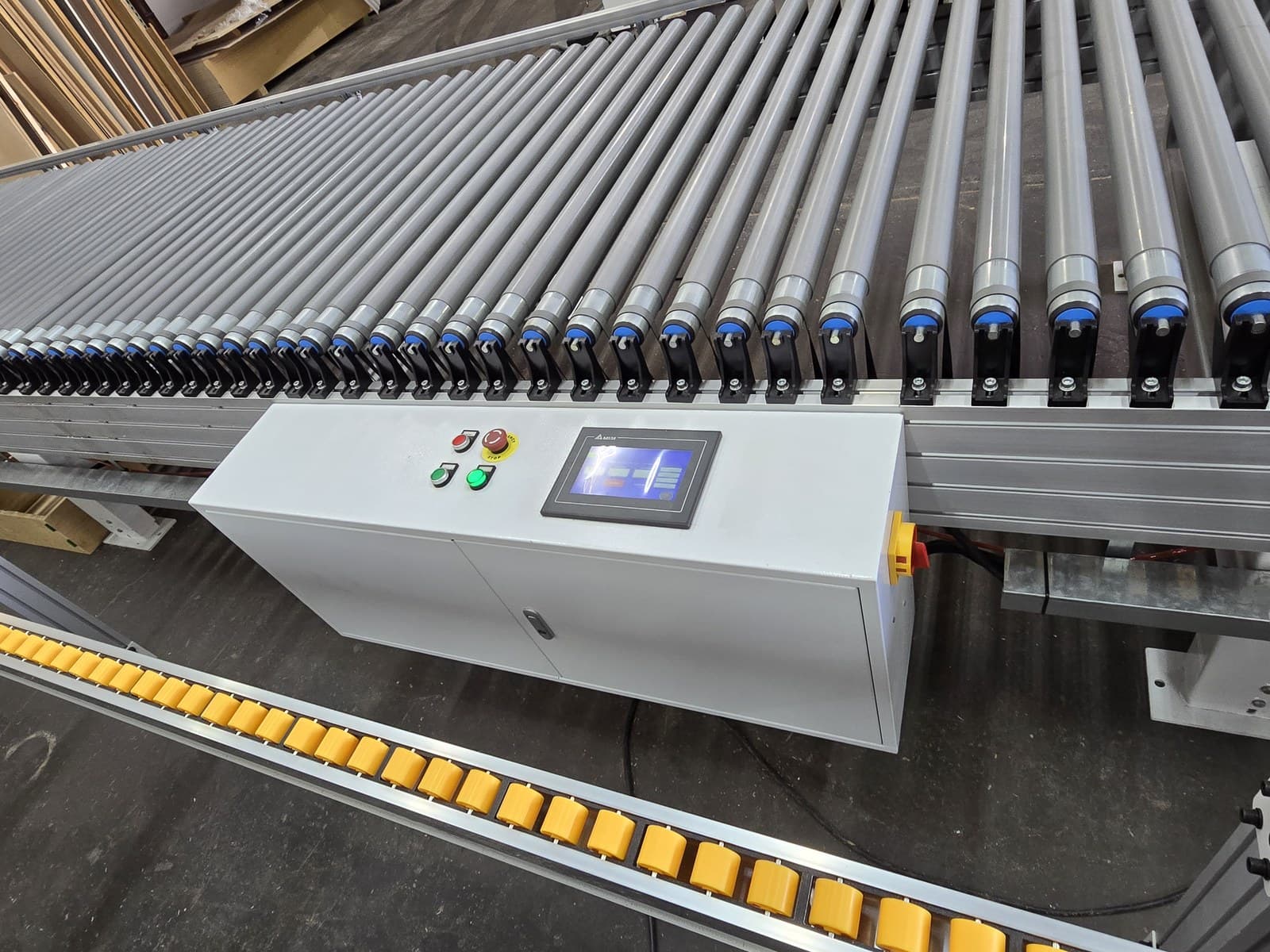 Return Conveyor control panel with HMI touchscreen and pushbuttons